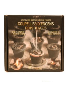 Coupelles Encens ROIS MAGES, 2 en 1  :  charbon + résine encens (prêt à brûler)