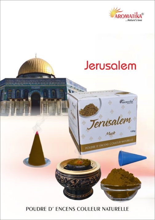 AROMATIKA POUDRE ENCENS 100g (avec kit pour cônes) JERUSALEM -Parfum  MUSK (couleur naturelle)