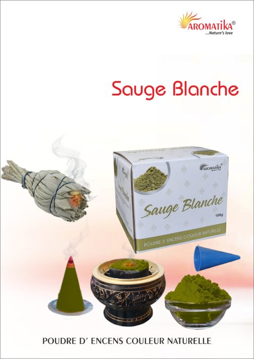 AROMATIKA POUDRE ENCENS 100g (avec kit pour cônes) SAUGE BLANCHE – Parfum SAUGE BLANCHE (couleur naturelle)