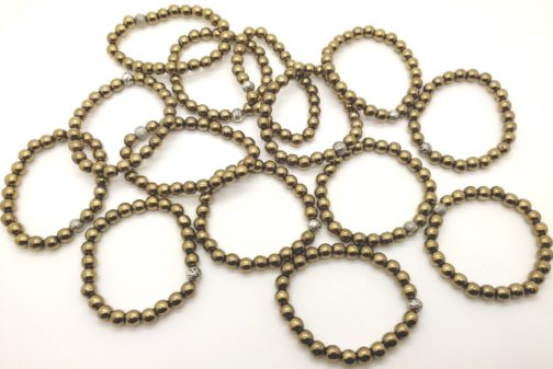 REF501 – BR. PIERRE perles 8mm avec 1 perle métal PYRITE DOREE