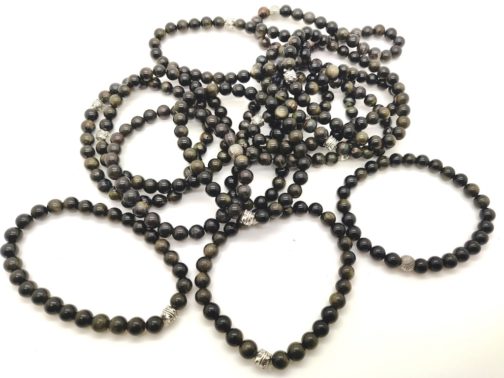 REF502 – BR. PIERRE HOMMES perles 8mm – 1 Perle Métal et OBSIDIENNE DOREE