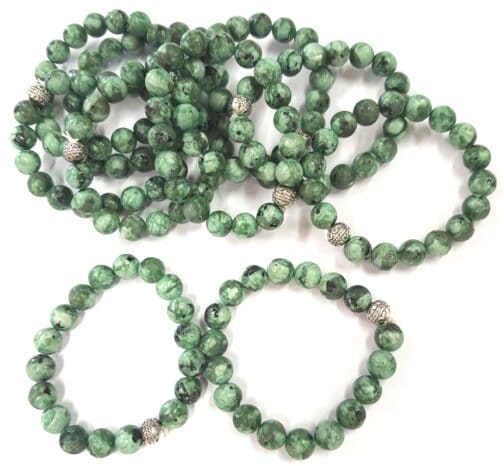 REF501A – BR. PIERRE perles 10mm avec 1 perle métal CHRYSOCOLLE