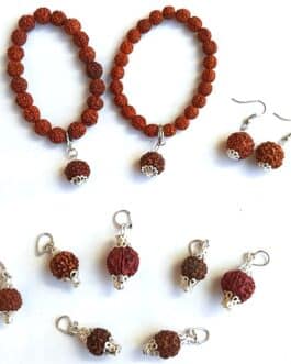 REF209 – Bracelet, Pendentif, Boucles d’oreilles, en Graines de Rudraksha