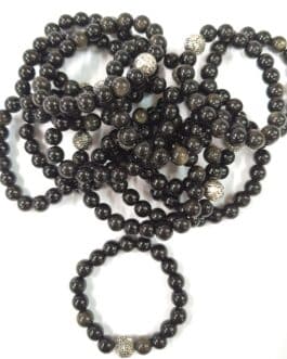 REF501A – BR. PIERRE perles 10mm – OBSIDIENNE NOIRE DOREE
